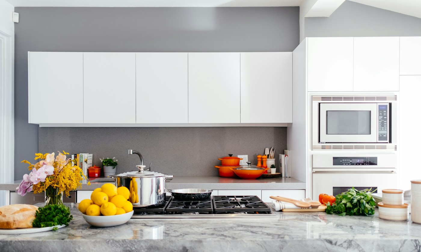 Fresh ingredients and cookware in a kitchen
